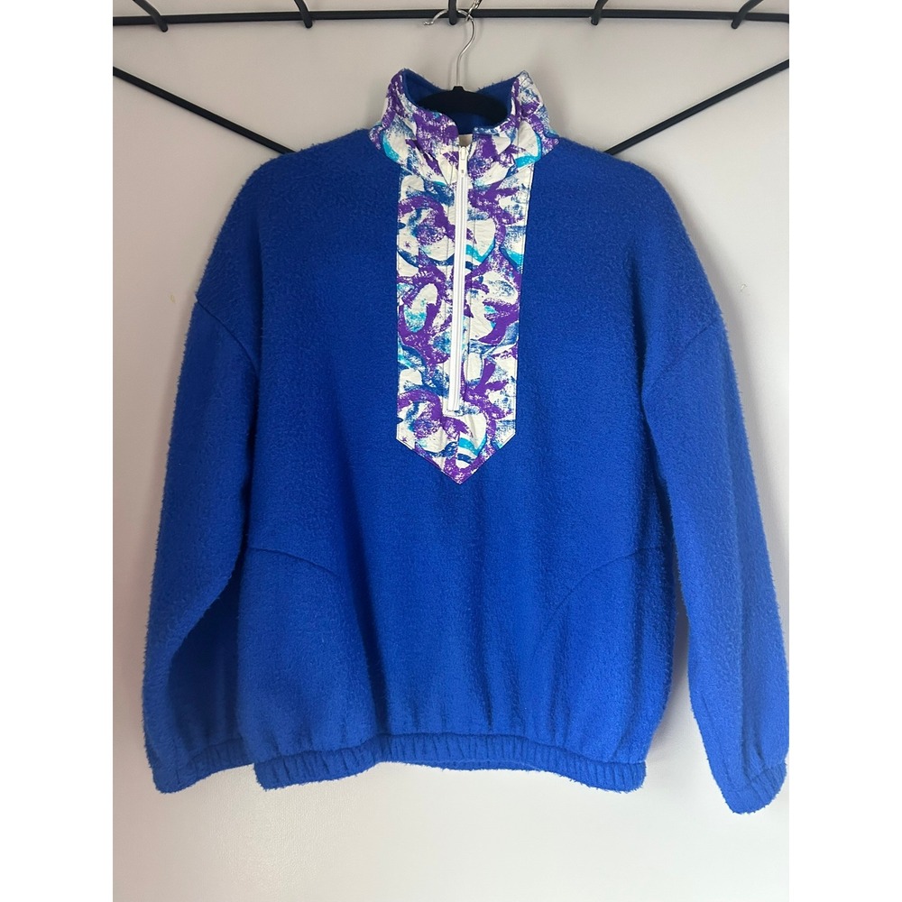 Vintage Nashbar Fleece Pullover Zip Blue 90s Abstract Print Made in USA M